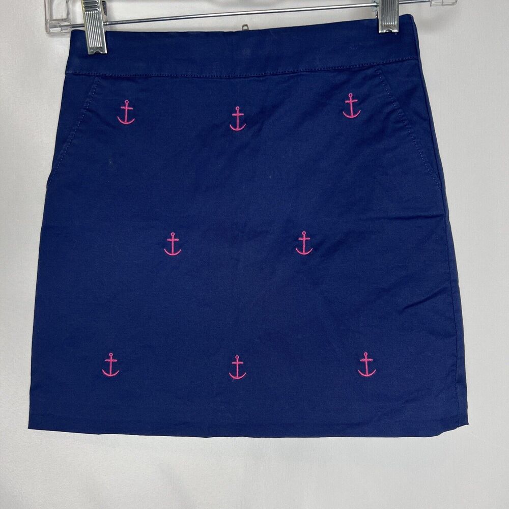 Vineyard Vines Girls sz 7 Skirt Navy Blue Pink Anchors Embroidered Nautical